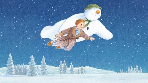 The snowman flying with a boy